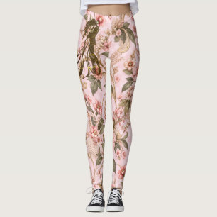 Romantic Pink Gingham Floral Lace Leggings