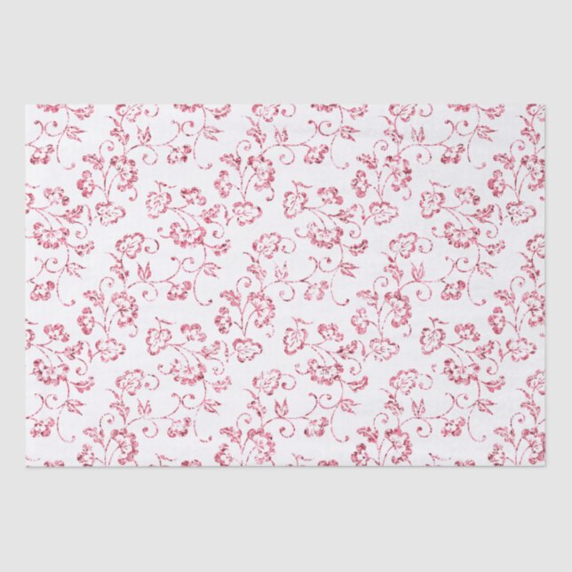 Romantic Pink Glitter Floral Wedding Tissue Paper (Front)