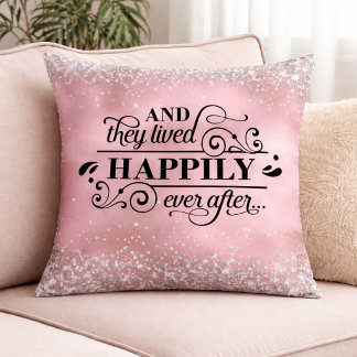 Romantic Pink Glitter Wedding Love Quote Cushion