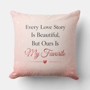Romantic Pink Glittered Wedding Quote Cushion