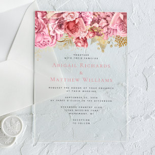 Romantic Pink Gold Floral Wedding Acrylic Invitations