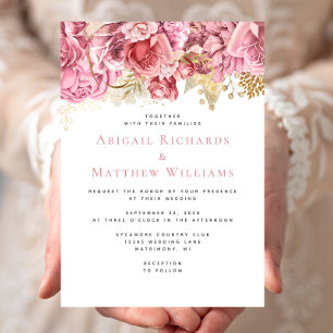 Romantic Pink Gold Floral Wedding Invitation