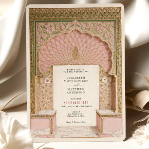 Romantic Pink & Gold Indian Wedding Ornate Arch Invitation