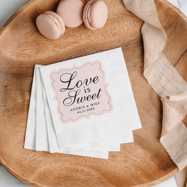 Romantic Pink Gold Love is Sweet Wedding Napkin (Creator Uploaded)