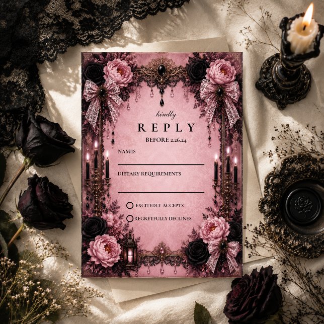 Romantic Pink Goth Wedding RSVP Card (Creator Uploaded)