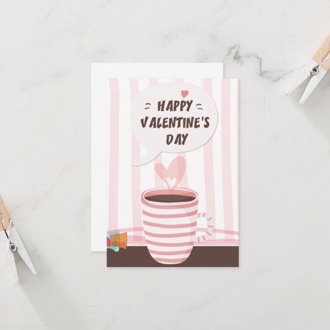 Romantic Pink Graffiti Love Cup Valentine's Day Card (Front/Back In Situ)