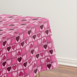 Romantic Pink Graphical Hearts Up and Down Tablecloth