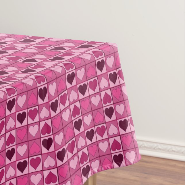 Romantic Pink Graphical Hearts Up and Down Tablecloth (In Situ)