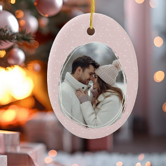 Romantic Pink Hand Drawn Rustic Frame Photo Ceramic Ornament