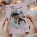 Romantic Pink Handwritten Photo Merry Christmas Holiday Card<br><div class="desc">Celebrate the magic of the season with this whimsical pink personalised Christmas photo card. Featuring a charming snowfall background, playful handwritten "Merry Christmas" text, and a rustic frame for your favourite couple's photo, this romantic holiday greeting card is perfect for sharing love and joy. Easily customise with your own photo...</div>
