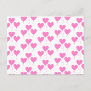 Romantic Pink Heart Balloons Pattern. Postcard