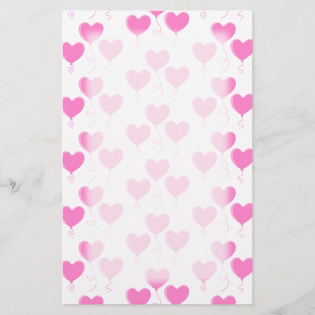 Romantic Pink Heart Balloons Pattern. Stationery (Front)