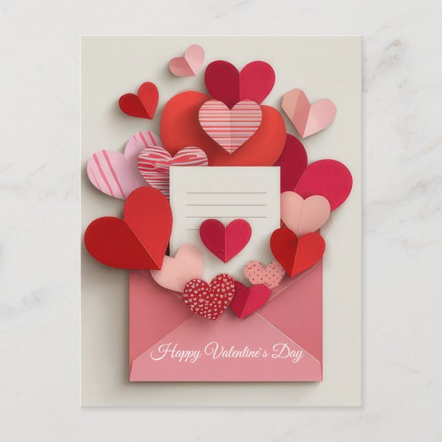 Romantic Pink Heart Envelope Valentine’s Day Card (Front)