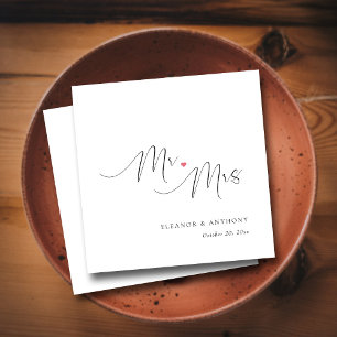 Romantic Pink Heart Mr & Mrs Wedding Napkin