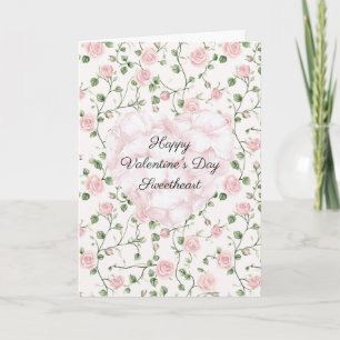 Romantic Pink Heart Rose Petals Valentine's Day Card