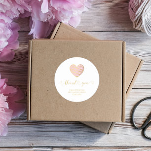 Romantic Pink Heart Thanks Supporting Business Classic Round Sticker