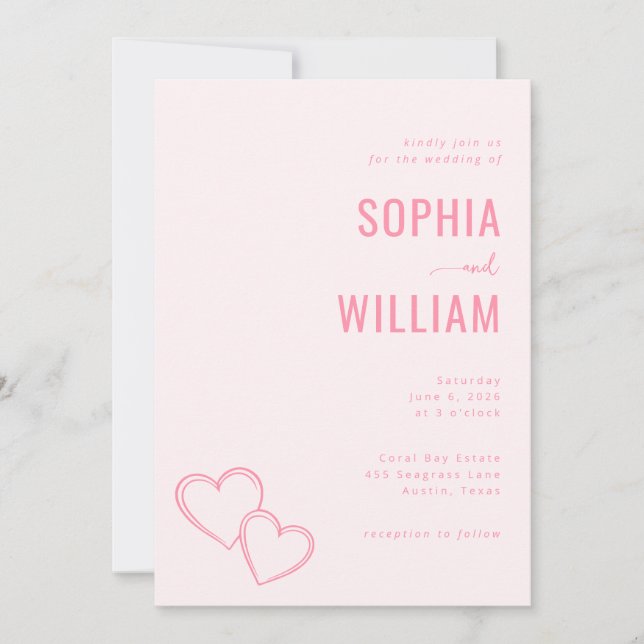 Romantic Pink Heart Wedding Invitations (Front)