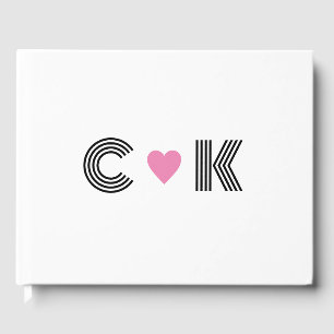 Romantic Pink Heart Wedding Monogram Minimalist Guest Book
