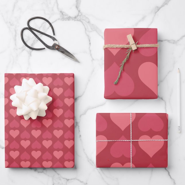 Romantic Pink Heart Wrapping Paper Sheet (Front)