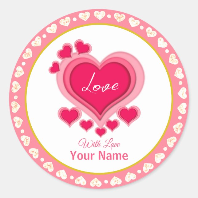 Romantic Pink Hearts Holiday Classic Round Sticker (Front)