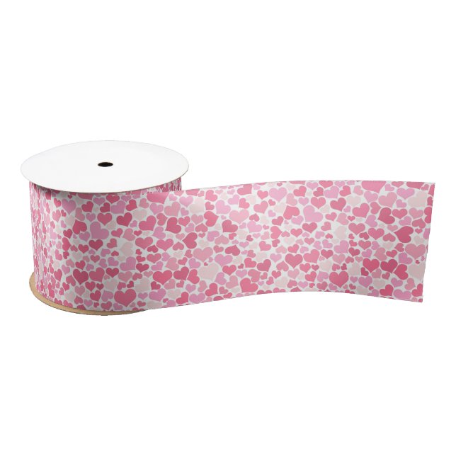 Romantic Pink Hearts Pattern Satin Ribbon (Spool)