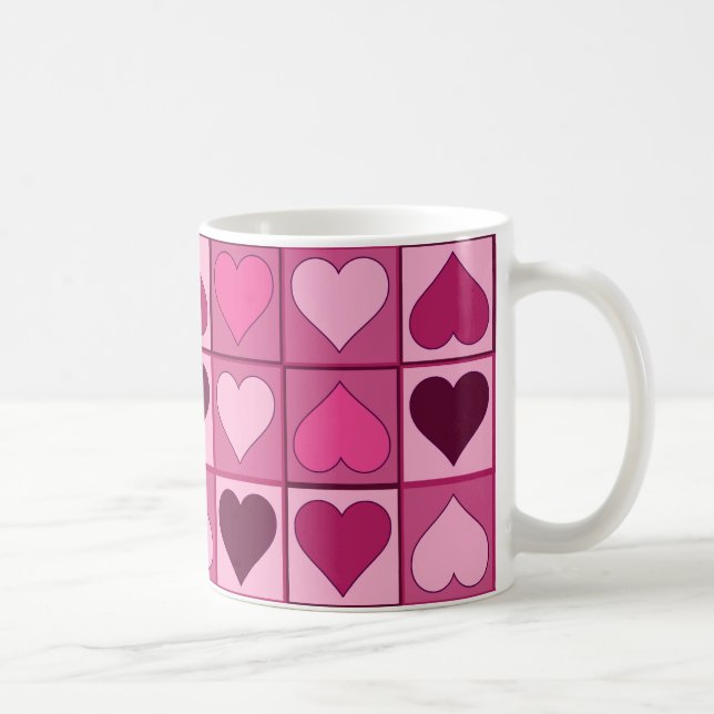 Romantic Pink Hearts Up and Down Coffee Mug (Right)