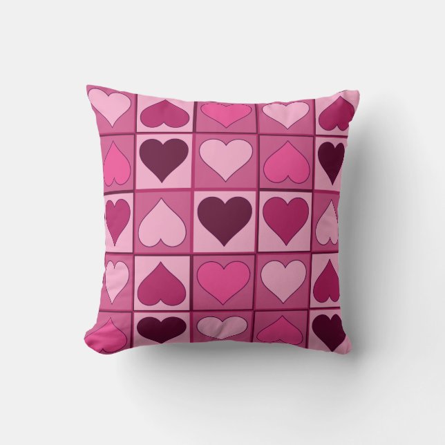 Romantic Pink Hearts Up and Down Cushion (Front)
