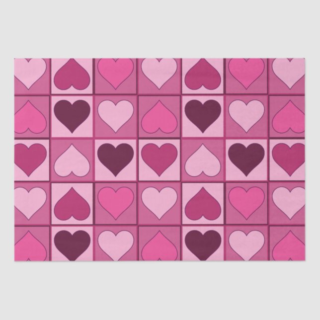 Romantic Pink Hearts Up and Down Tissue Paper (Front)