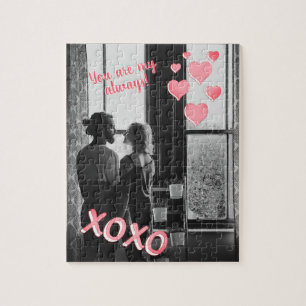 Romantic Pink Hearts XOXO 2 Photo Valentine Jigsaw Puzzle