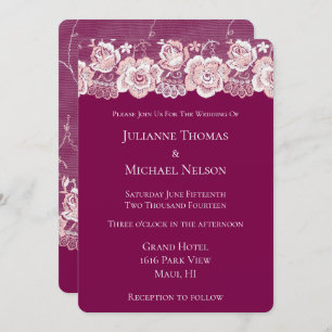 Romantic Pink Lace Floral Wedding Invitation