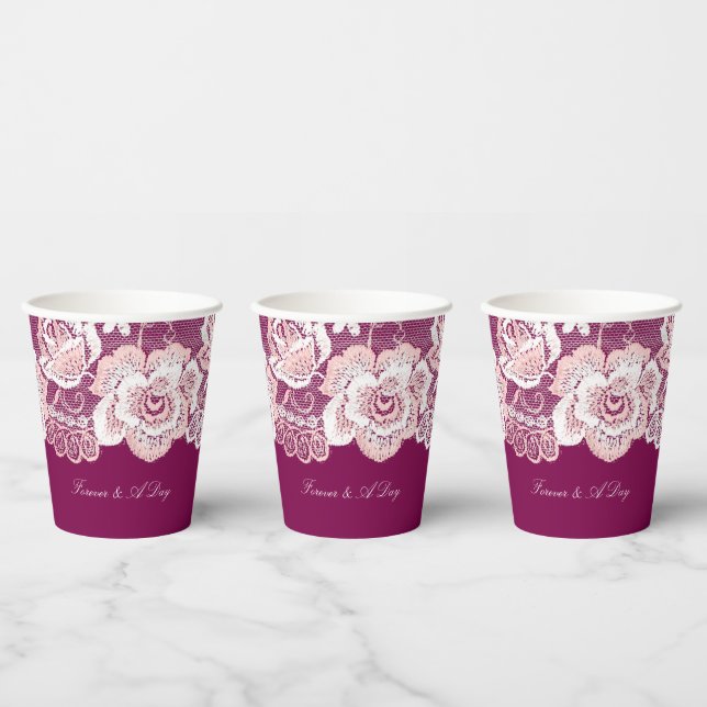 Romantic Pink Lace Floral Wedding Paper Cups (Multi)
