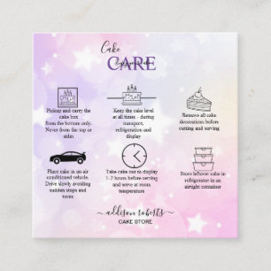 Romantic pink light effect glitter Cake Care Square Business Card