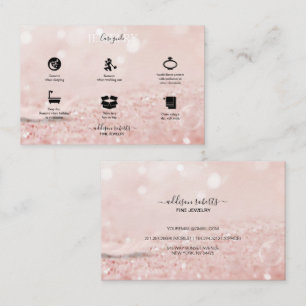 Romantic pink light effect glitter Jewellery Care Business Card
