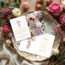 Romantic Pink Lilac Floral Cross Baptism