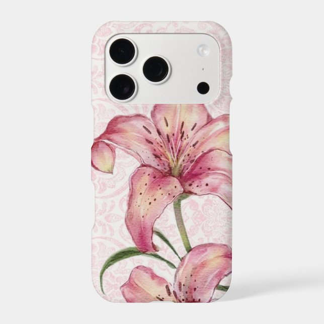 Romantic Pink Lilies Botanical iPhone Shell (Back)