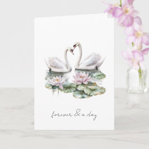 Romantic Pink Lotus Floral Swans Forever Love  Card