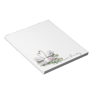 Romantic Pink Lotus Floral Swans Forever Love Notepad