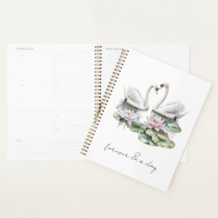 Romantic Pink Lotus Floral Swans Forever Love Planner