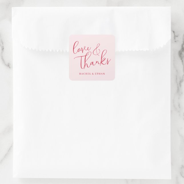 Romantic Pink Love Thanks Square Sticker (Bag)