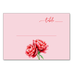 Romantic Pink Minimalist Peonies Table Number