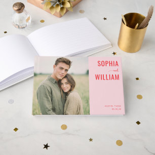 Romantic Pink Minimalist Photo Guest Book