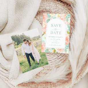 Romantic Pink Mint Teal Floral Boho Save The Date Invitation