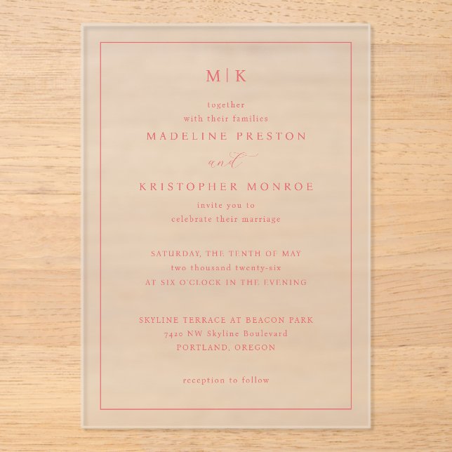 Romantic Pink Monogram Wedding Invitation (Front)