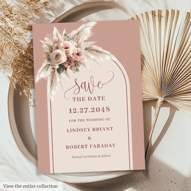 Romantic Pink Pampas Grass Arch Save the Date Card (Romantic Pink Pampas Grass Arch Save the Date Card)