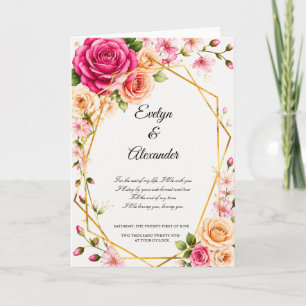 Romantic Pink Peach Rose Gold Geometric Wedding In Card