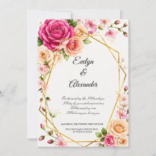 Romantic Pink Peach Rose Gold Geometric Wedding In Invitation
