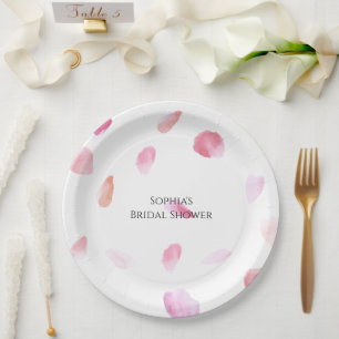 Romantic Pink Peach Rose Petals Bridal Shower Paper Plate