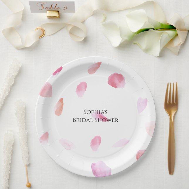 Romantic Pink Peach Rose Petals Bridal Shower Paper Plate (Wedding)