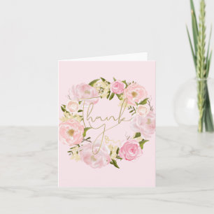 Romantic Pink Peonies Floral Gold Thank You Card