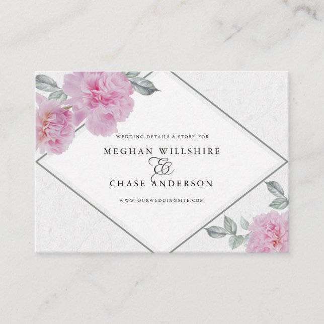 Romantic Pink Peonies Rice Paper BarefootBride™ Business Card (Front)